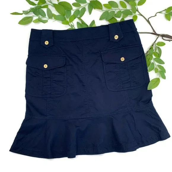 TORY BURCH Navy Gold Buttons Peplum Casual Skirt - Picture 1 of 6
